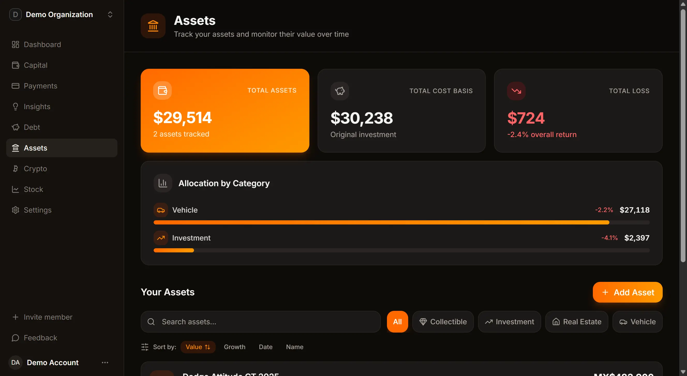 Asset portfolio tracking