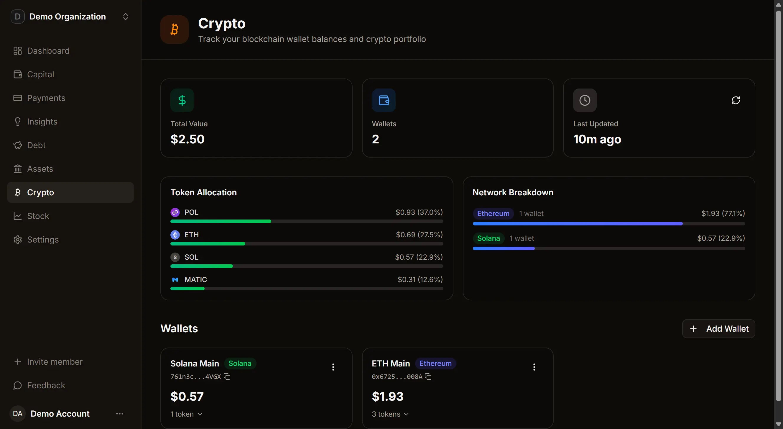 Crypto wallet management
